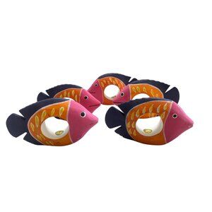 Wood Fish Napkin Rings Hand Painted Holders Ocean Beach Dining Decor